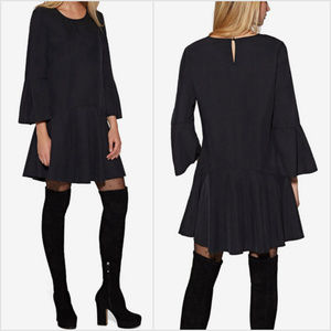 Avec Les Filles Black Drop Waist Ruffle Mini Dress